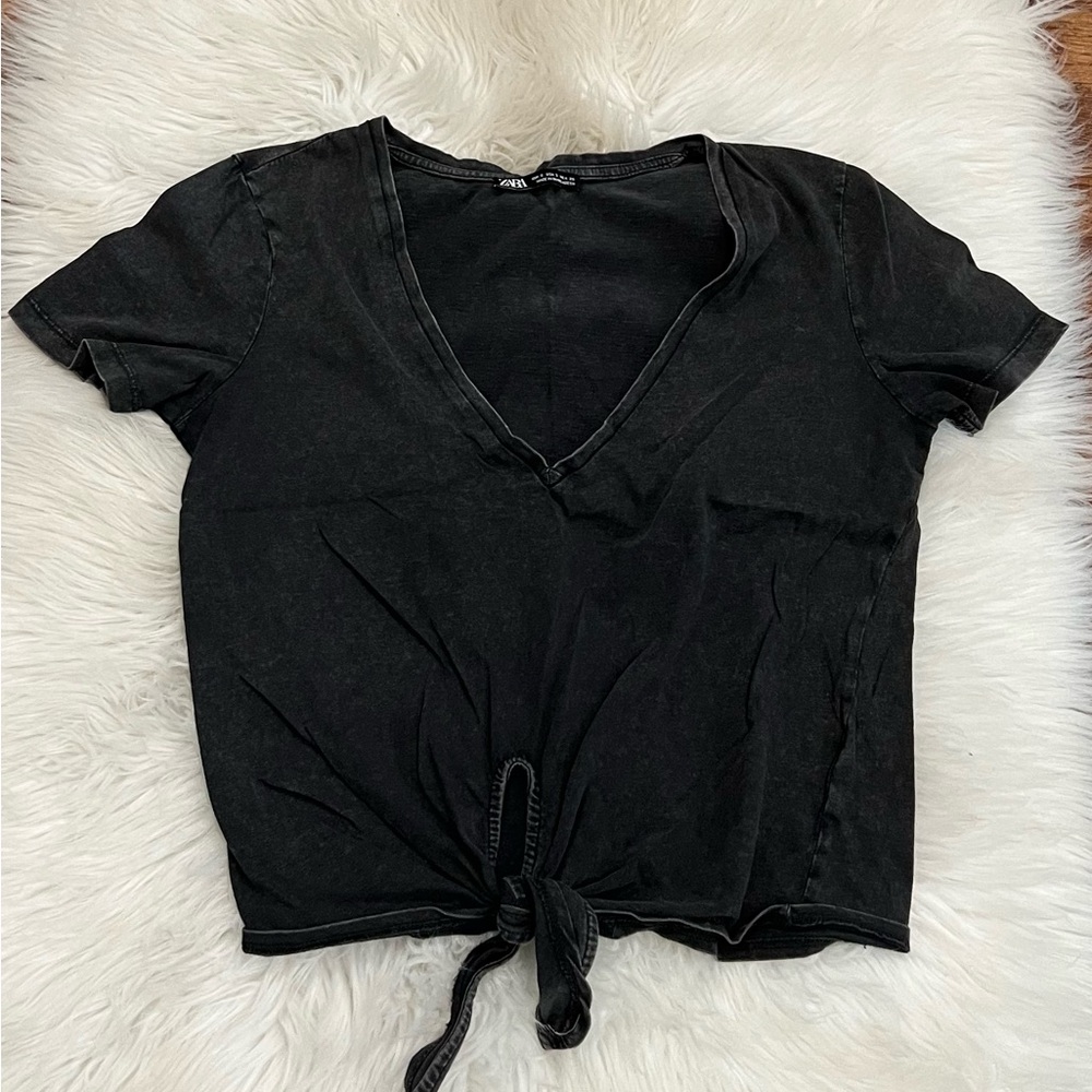 Zara Black Tie-Front T-Shirt